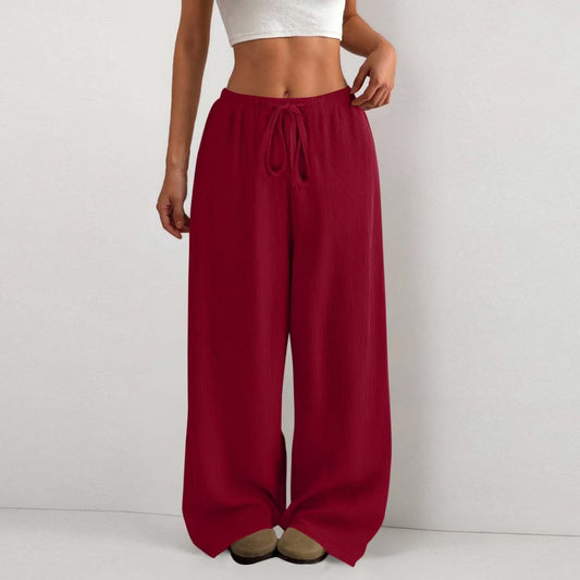 Drawstring tied solid color loose casual pants E1269