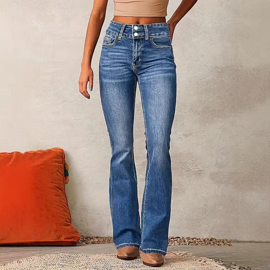 Wide leg slightly flared high waisted jeans E1179