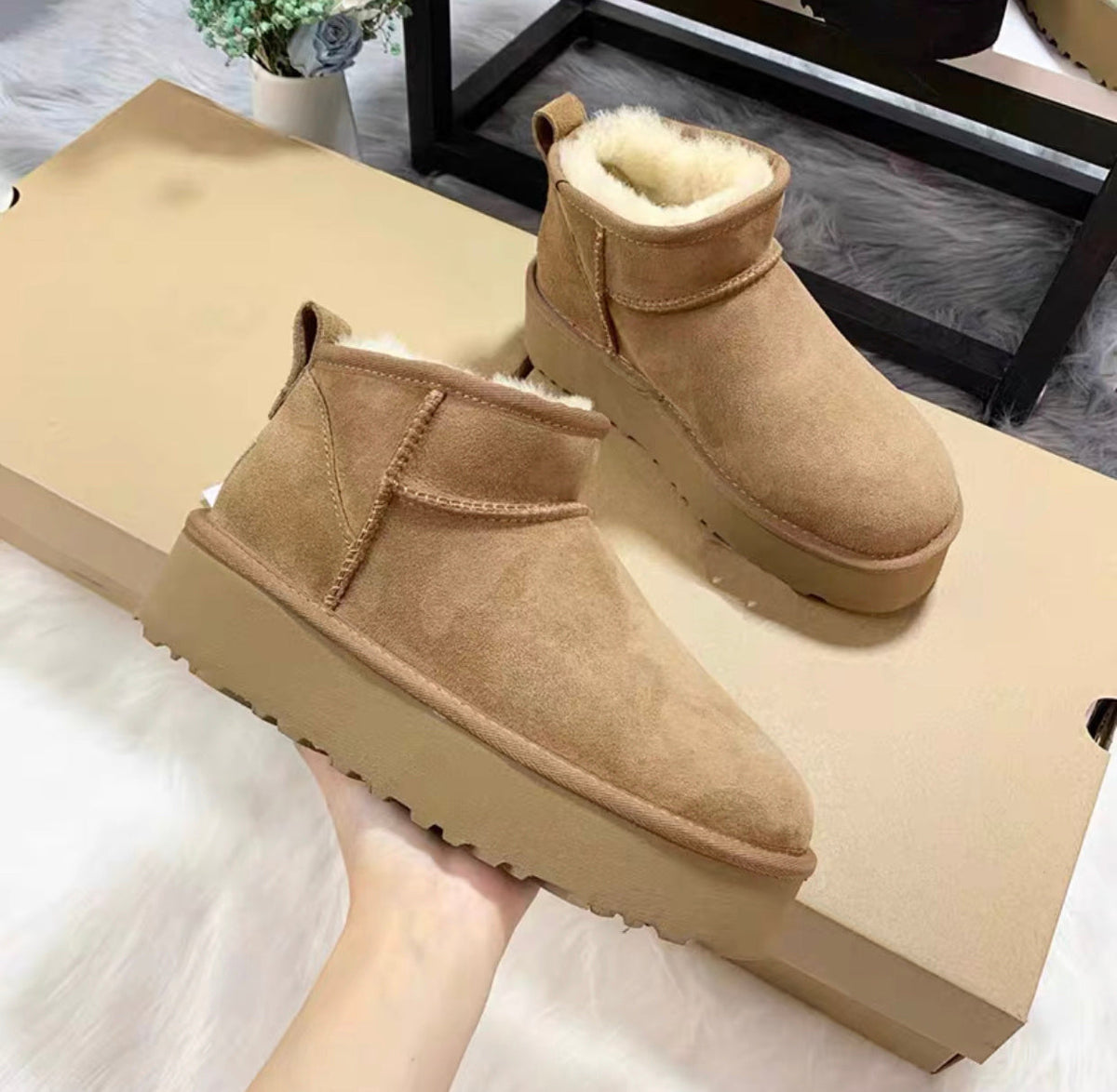 Thick soled and plush popular snow boots E383