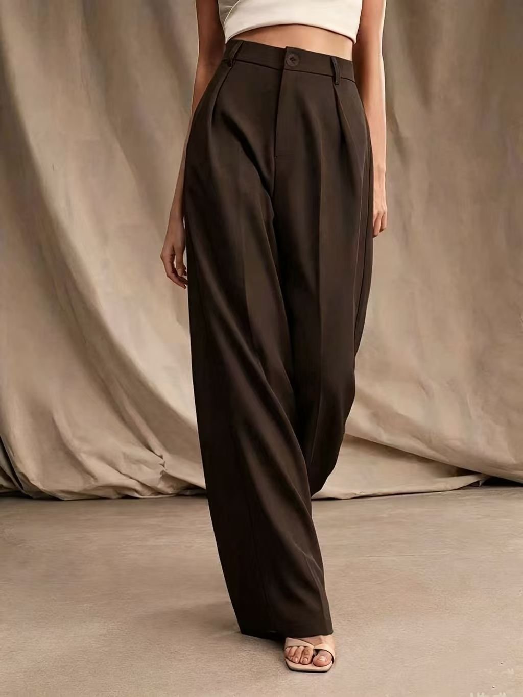 Solid color wide leg casual and comfortable pants E1273