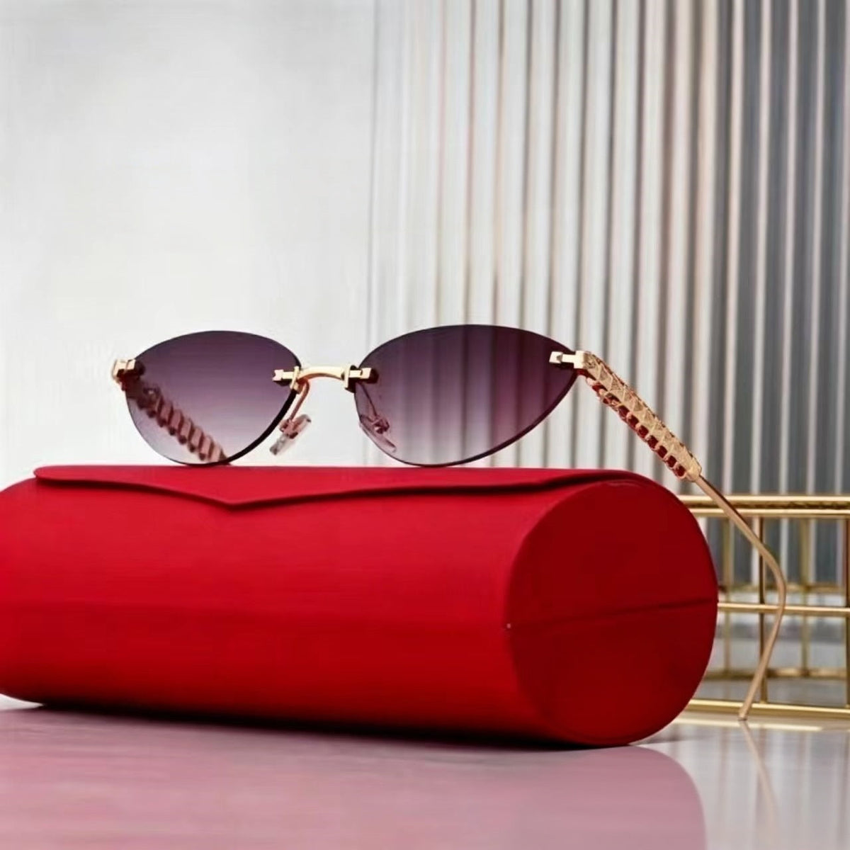 Borderless cat eyes popular sunglasses   E1240