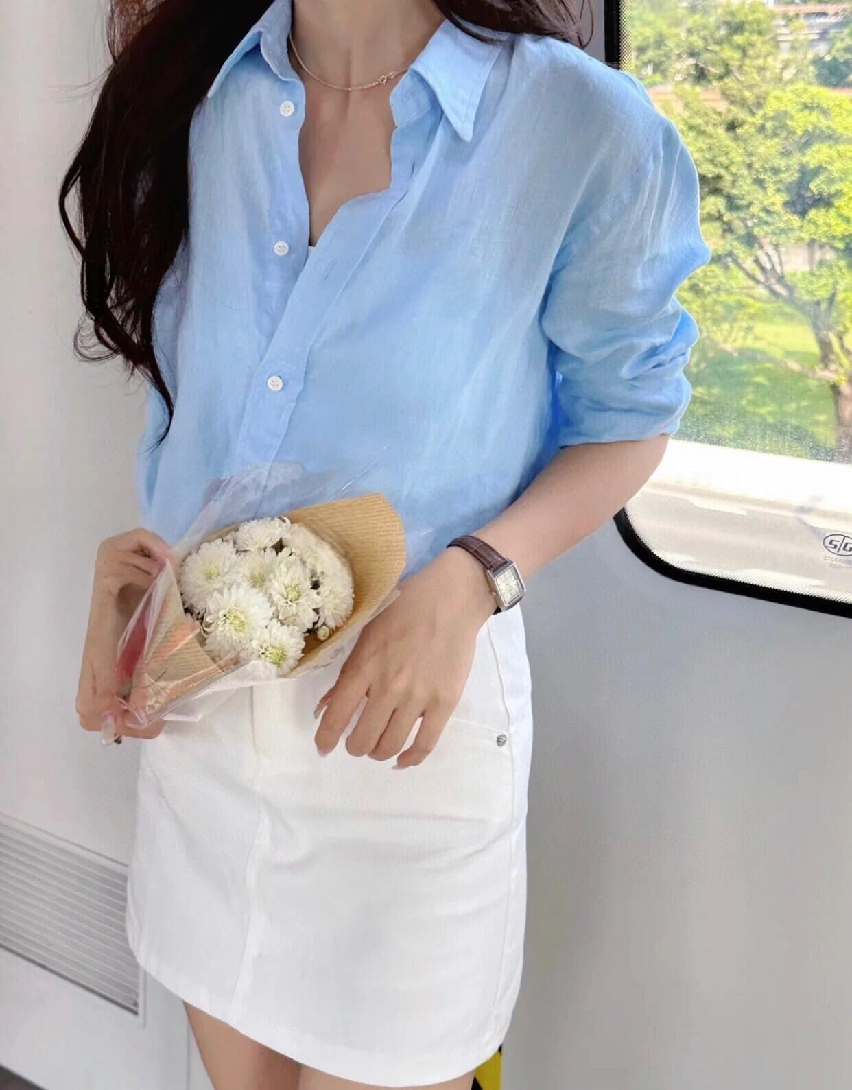 Women's long loose casual shirt E875