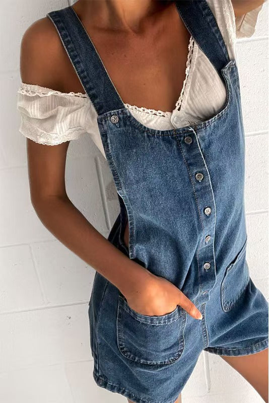 Cowboy overalls slim fit straight leg jumpsuit shorts E1098