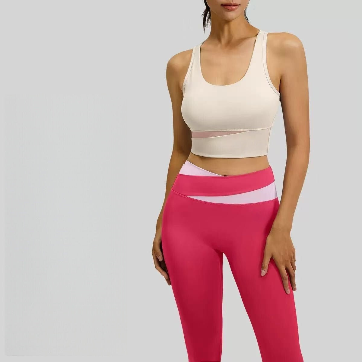 Sports suit with color blocking, high waist and slimming effect E1036