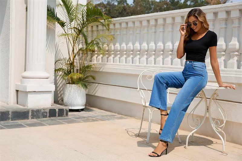 High waisted loose casual women's jeans E746