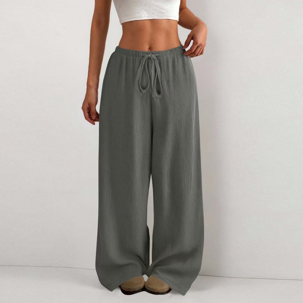 Drawstring tied solid color loose casual pants  E1269