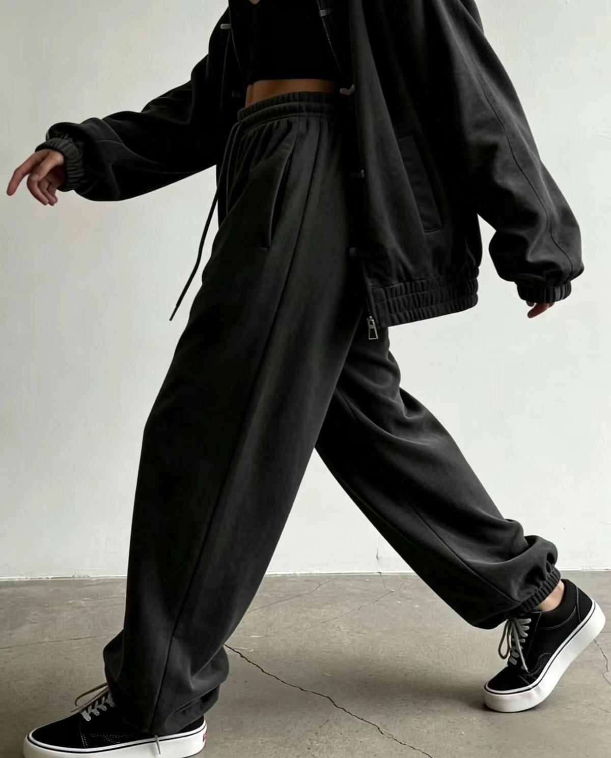 Striped buckle casual wide leg sports pants set  E1450