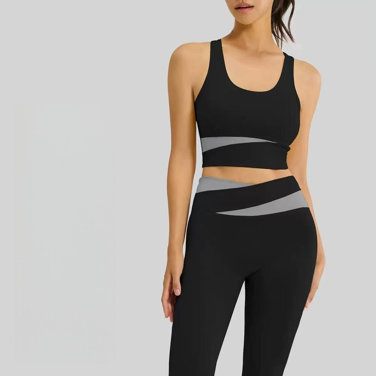 Sports suit with color blocking, high waist and slimming effect E1036
