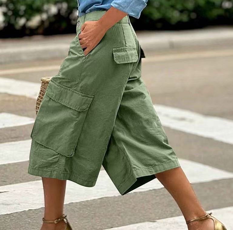 Workwear straight leg casual loose five quarter pants   E1286