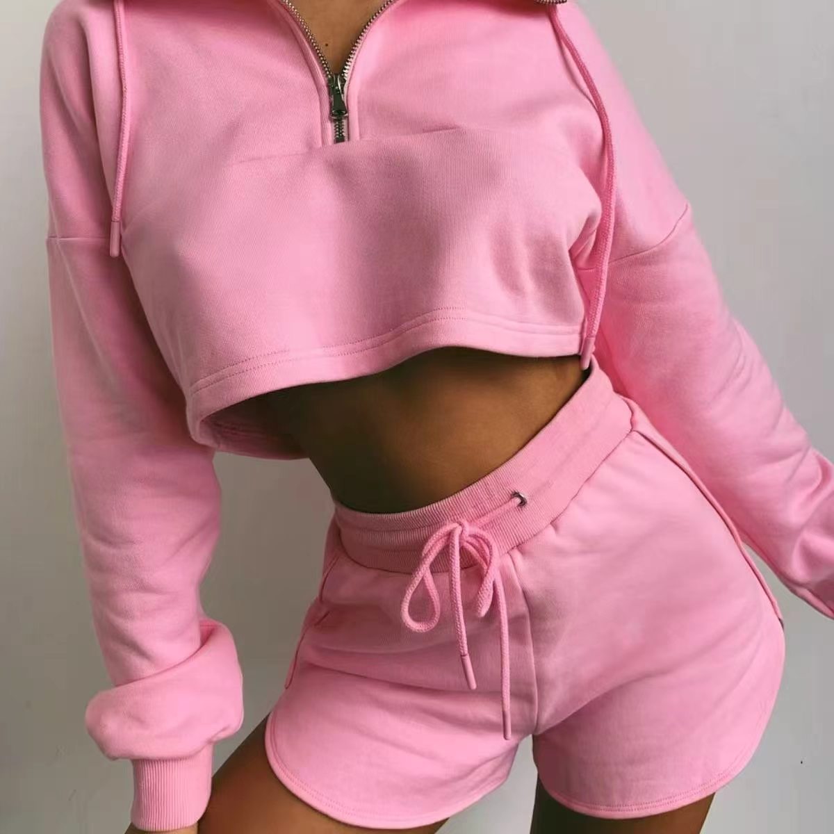 Hooded short hoodie set for casual sports E1294