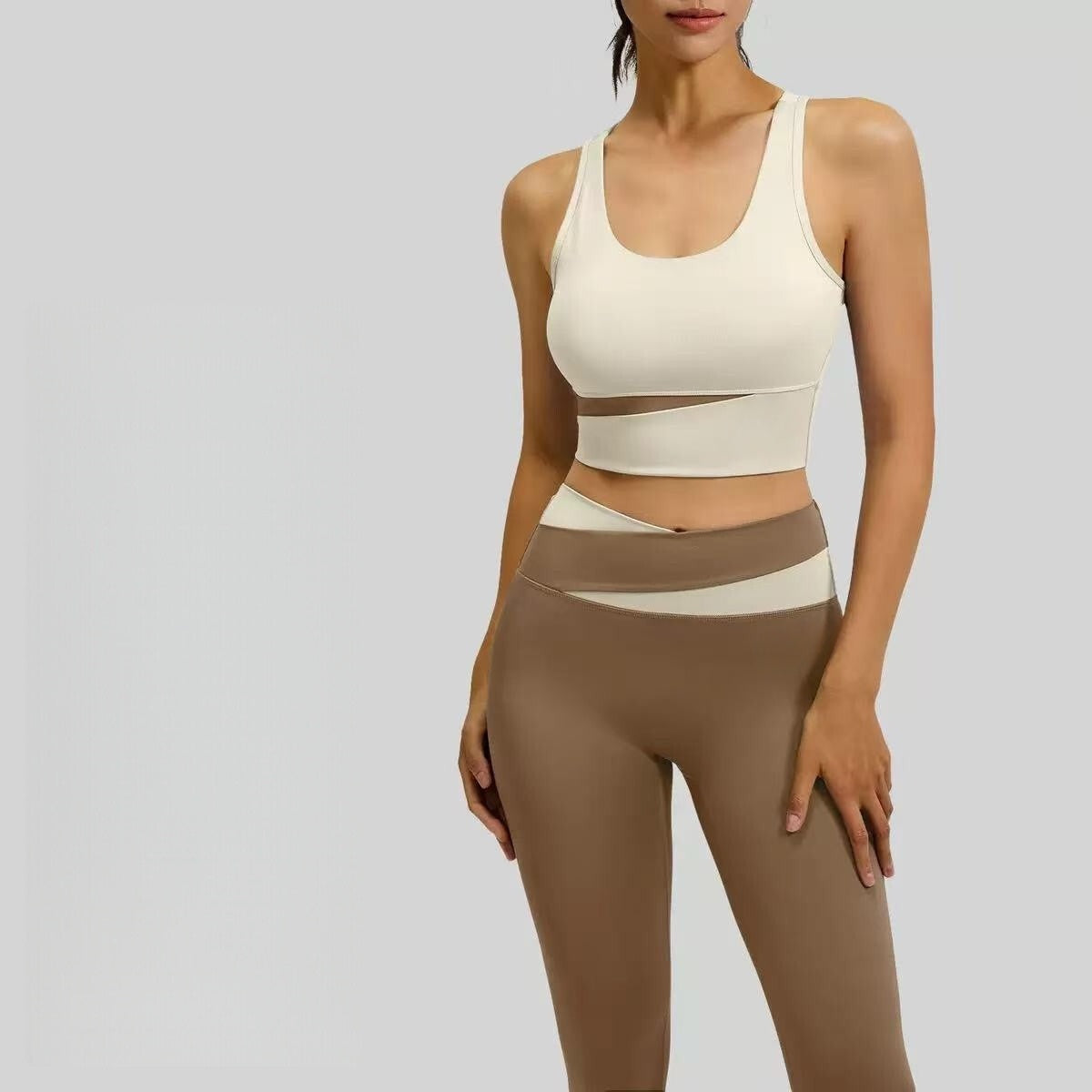 Sports suit with color blocking, high waist and slimming effect E1036