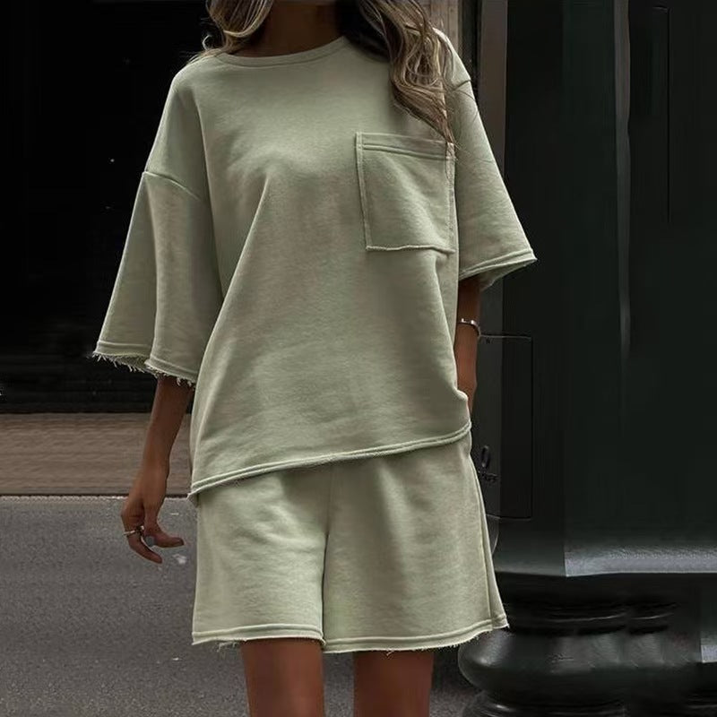Summer casual loose short sleeved shorts set  E1239