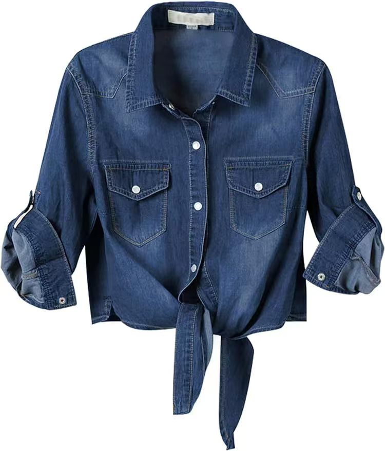 Tie up knot, mid sleeve shawl, women's jacket, denim E1124