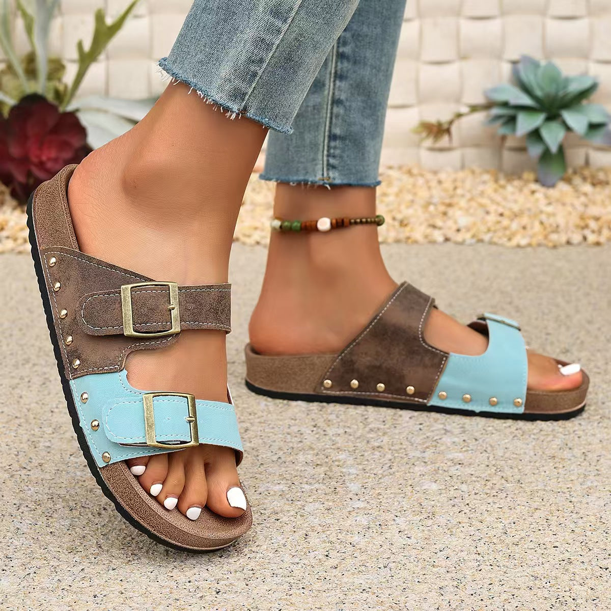 Slippers for casual wear with buckle sandals E1290