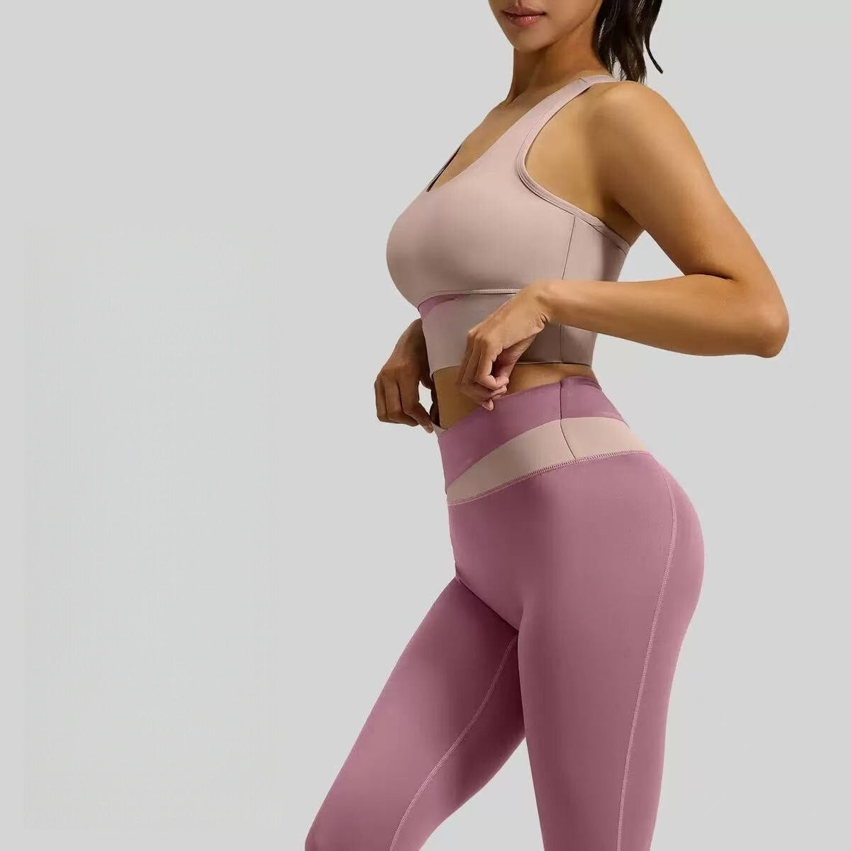 Sports suit with color blocking, high waist and slimming effect E1036