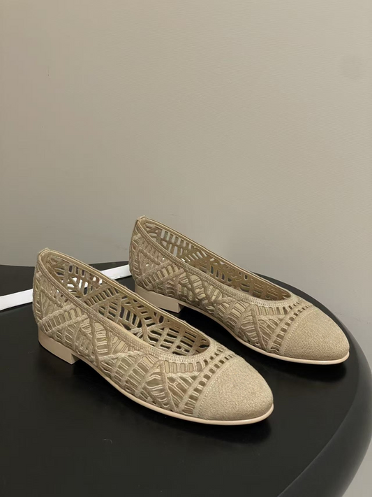Hollow out single shoe versatile woven flat bottom  E1283