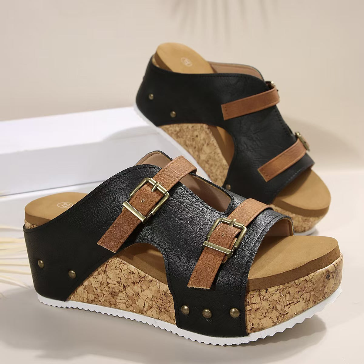 Ladies' casual high sole buckle loose shoes E971