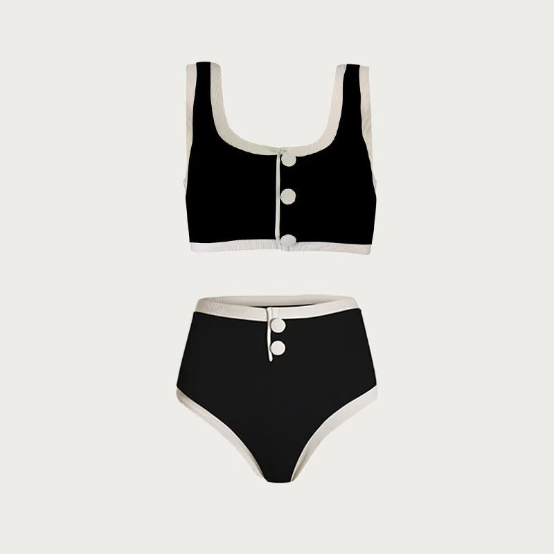 Black and white minimalist split swimsuit bikini E995