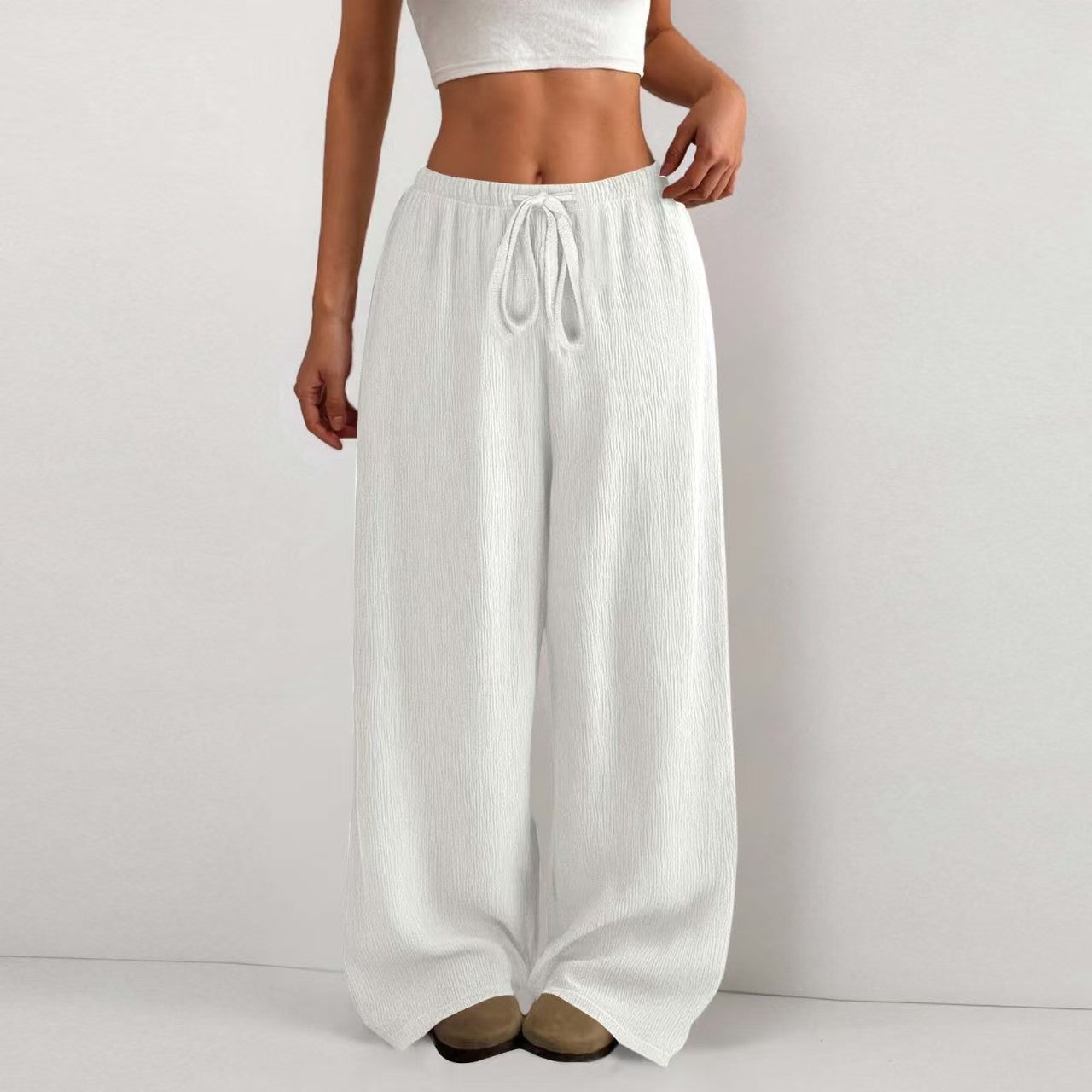 Drawstring tied solid color loose casual pants  E1269